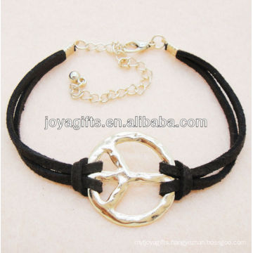 New design leather bracelet with peace alloy